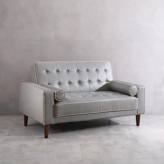 Living Room Contemporary Loveseat with Quick Setup and Two Seats, Soft Gray PU Fabric