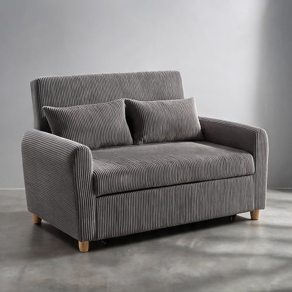 Living Room Convertible Sleeper Loveseat, Soft Gray Corduroy, 54-Inch, Seats 2