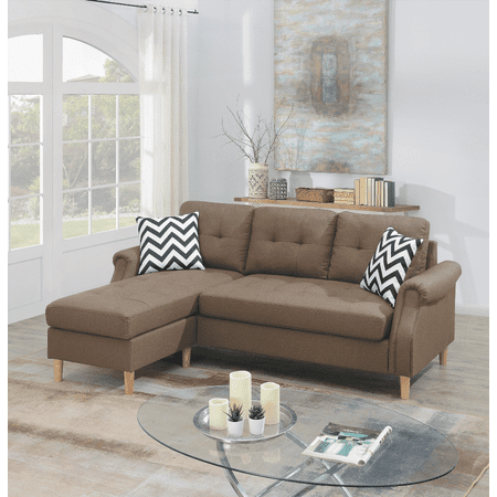 Living Room Corner Sectional Sofa - Light Coffee Polyfiber, Reversible Chaise for Small Spaces | Walmart US