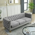 thumbnail image 1 of Living Room Couch Velvet Big Comfy Sofa Tufted Furniture Sleep Bed with 3 Seat Cushions 80.5 inch, Grey, 1 of 9