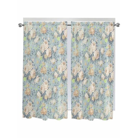 Living Room Curtains 72 Inches length, Blue Flowers Window Treatment Curtain Drapes, Romantic Farmhouse Botanical Floral Leaves Light Filtering Drapes for Bedroom Laundry Room, 52"x72", 2 Panels