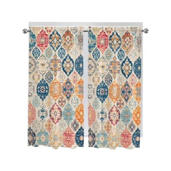 Living Room Curtains 72 Inches length, Boho Morocco Window Treatment Curtain Drapes, Retro Farmhouse Ethnic Neutral Aesthetic Light Filtering Drapes for Bedroom Laundry Room, 52"x72", 2 Panels
