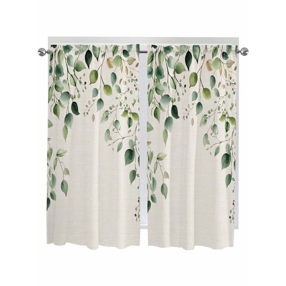 Living Room Curtains 72 Inches length, Eucalyptus Leaf Window Treatment Curtain Drapes, Watercolor Green Plant Vintage Country Light Filtering Drapes for Bedroom Laundry Room, 52"x72", 2 Panels