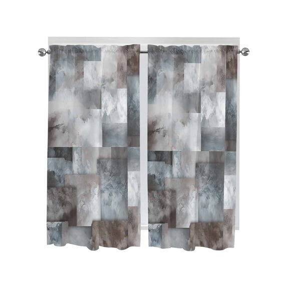 Living Room Curtains 72 Inches length, Gray Geometric Window Treatment Curtain Drapes, Modern Abstract Art Block Light Filtering Drapes for Bedroom Laundry Room, 52"x72", 2 Panels