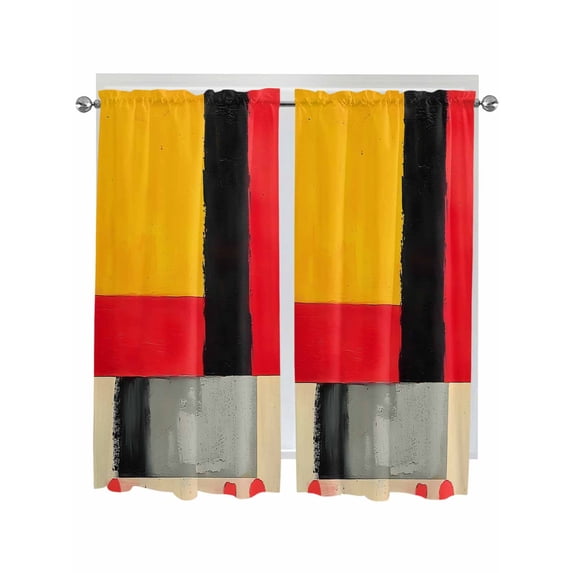 Living Room Curtains 72 Inches length, Modern Geometric Window Treatment Curtain Drapes, Yellow Red Black Abstract Art Contemporary Light Filtering Drapes for Bedroom Laundry Room, 52"x72", 2 Panels