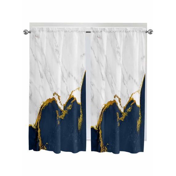 Living Room Curtains 72 Inches length, Navy Blue Gold Marble Window Treatment Curtain Drapes, Modern Abstract Marble Crack Texture Light Filtering Drapes for Bedroom Laundry Room, 52"x72", 2 Panels