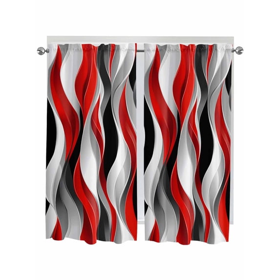 Living Room Curtains 72 Inches length, Red Black Grey Window Treatment Curtain Drapes, Moire Modern Artwork Abstract Light Filtering Drapes for Bedroom Laundry Room, 52"x72", 2 Panels