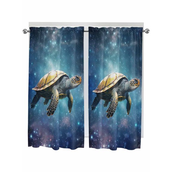 Living Room Curtains 72 Inches length, Sea Turtle Window Treatment Curtain Drapes, Coastal Blue Ombre Star Sky Light Filtering Drapes for Bedroom Laundry Room, 52"x72", 2 Panels