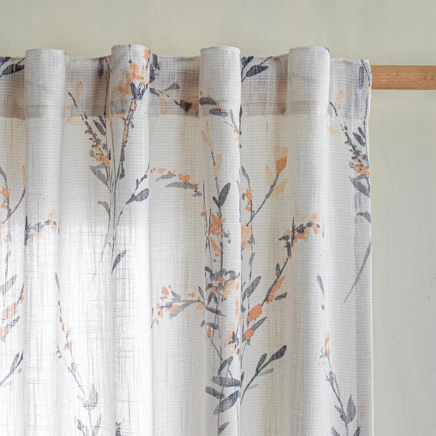 Living Room Curtains 95 Inch Length Semi Sheer Curtains Linen Look ...