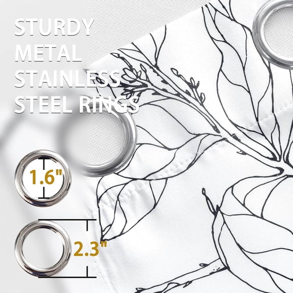 Living Room Curtains Blackout 84 Inches Long Black and White Lined Thermal Window Drapes for Bedroom Grommet Farmhouse Leaf Home Decoration 2 Panels