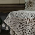 thumbnail image 1 of Farmhouse Cotton Crochet Lace Window Curtain Panel with Tassels Rod Pocket Semi Sheer Hollow Curtains for Bedroom Living Room, 1 Piece (Beige B,59"x63"), 1 of 7