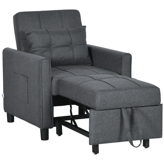 Living Room Daybed HOMCOM 3-in-1 Convertible Chair Bed, Multi-Functional Single Sofa Bed, Pull Out Sleeper Chair with Adjustable Backrest, Pillow, and Pockets, Gray,Sofa Daybed