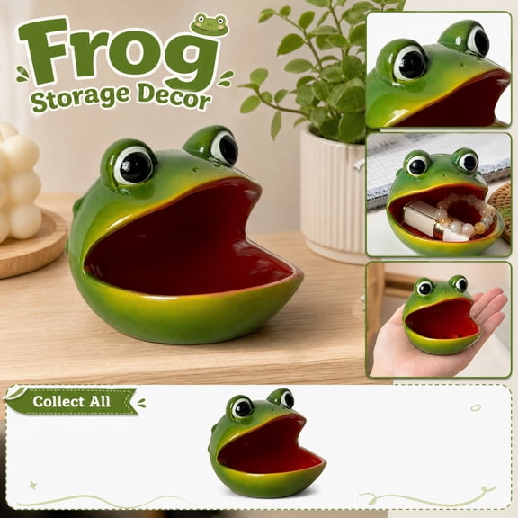 Living Room Decor and Accessories, Housewarming Decorations, Green Decorations, Table Decorations, 6X6X6 Inch Playful Frog Resin Accent Piece for Apartment Dorm Shelf Styling and