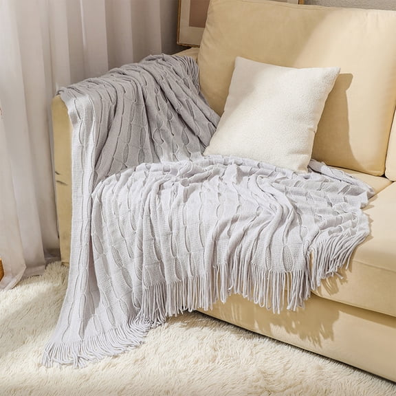 Living Room Decor, Blanket Soft Knitted Blanket Fringed Blanket Sofa Blanket Sleeping Blanket 176x127cm, Holiday Gifts