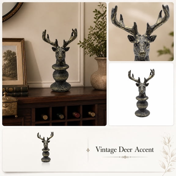 Living Room Decor, Home Decor Living Room, Living Room Table Decor, Rustic Farmhouse Decor, Retro Textured Deer Bust Ornament, 4.5X8 Inch Decorative Object for Cabinet, Entry