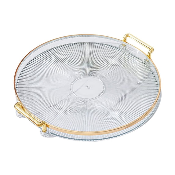 Living Room Decor Round Coffee Table Tray for Storage - Clear Plastic Serving Tray with Handles, 11.73 in