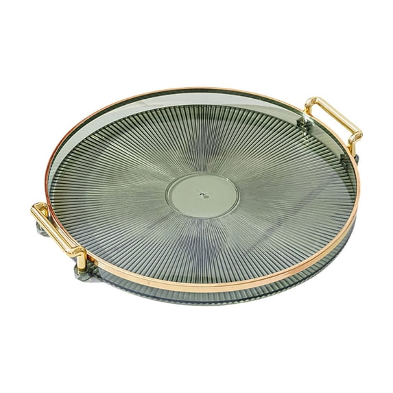 Living Room Decor Round Coffee Table Tray for Storage - Clear Plastic Serving Tray with Handles, 11.73 in