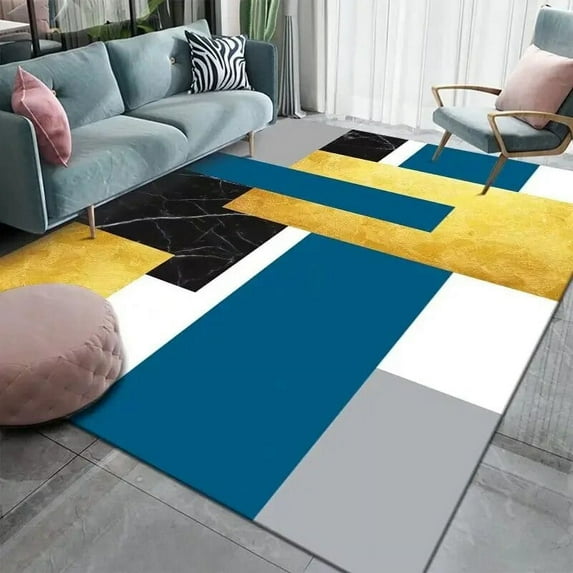 Living Room Decoration Golden Carpets Simple Geometric Large Carpet Light Luxury Bedroom Decor Floor Mat Coffee Table Area Rugs