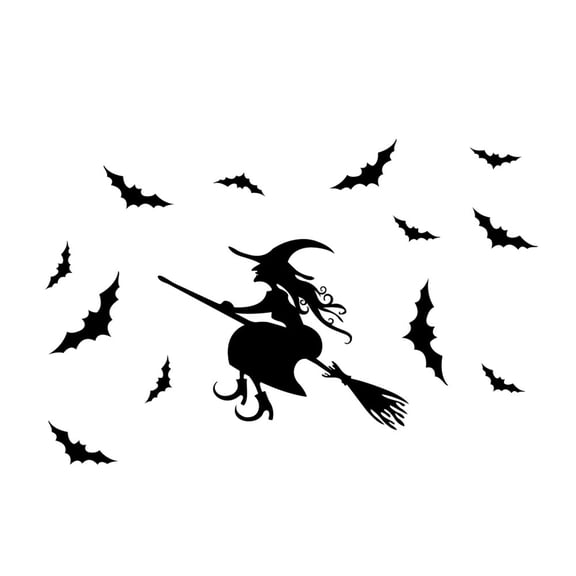 Living Room Decoration Stickers Sided Sticker Cat Witch Window Sticker, Haunted House Party Decoration, 33*42Cm