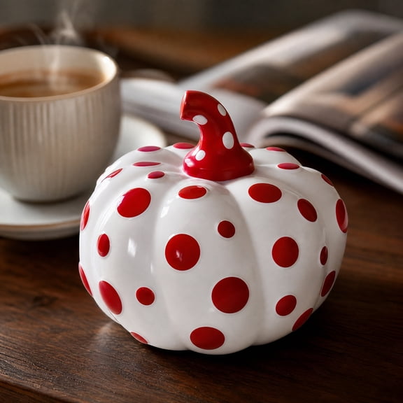 Living Room Decorations, Home Decorations for Living Room, Table Decor for Living Room, Living Room Table Decor, Polka Dot Art Round Red Pumpkin 4.5X4.5 Inch Statue, Bright Red