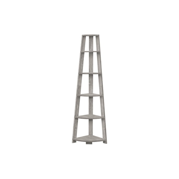 Living Room Display Shelves Bookshelf, Bookcase, Etagere, Corner, 5 Tier, 72"h, Office, Bedroom, Grey Laminate, Contemporary, Modern,Living Room Shelving Units