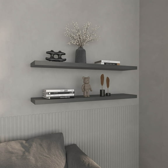 Living Room Display Shelves Floating Shelves 1.50" H, with 2 Shelf, Matt Gray,Living Room Shelving Units