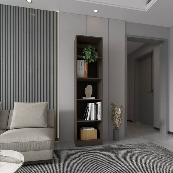 Living Room Display Shelves Home Slim 5 Shelves Narrow Bookcase With Open Shelves, Stained Walnut,Living Room Shelving Units