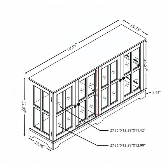Living Room Display Shelves LED Curio Display Cabinet Antique Display Cabinet with Glass Doors Adjustable Shelves for Collectibles Four Door Design Vintage Showcase for Home or Office Antique Display