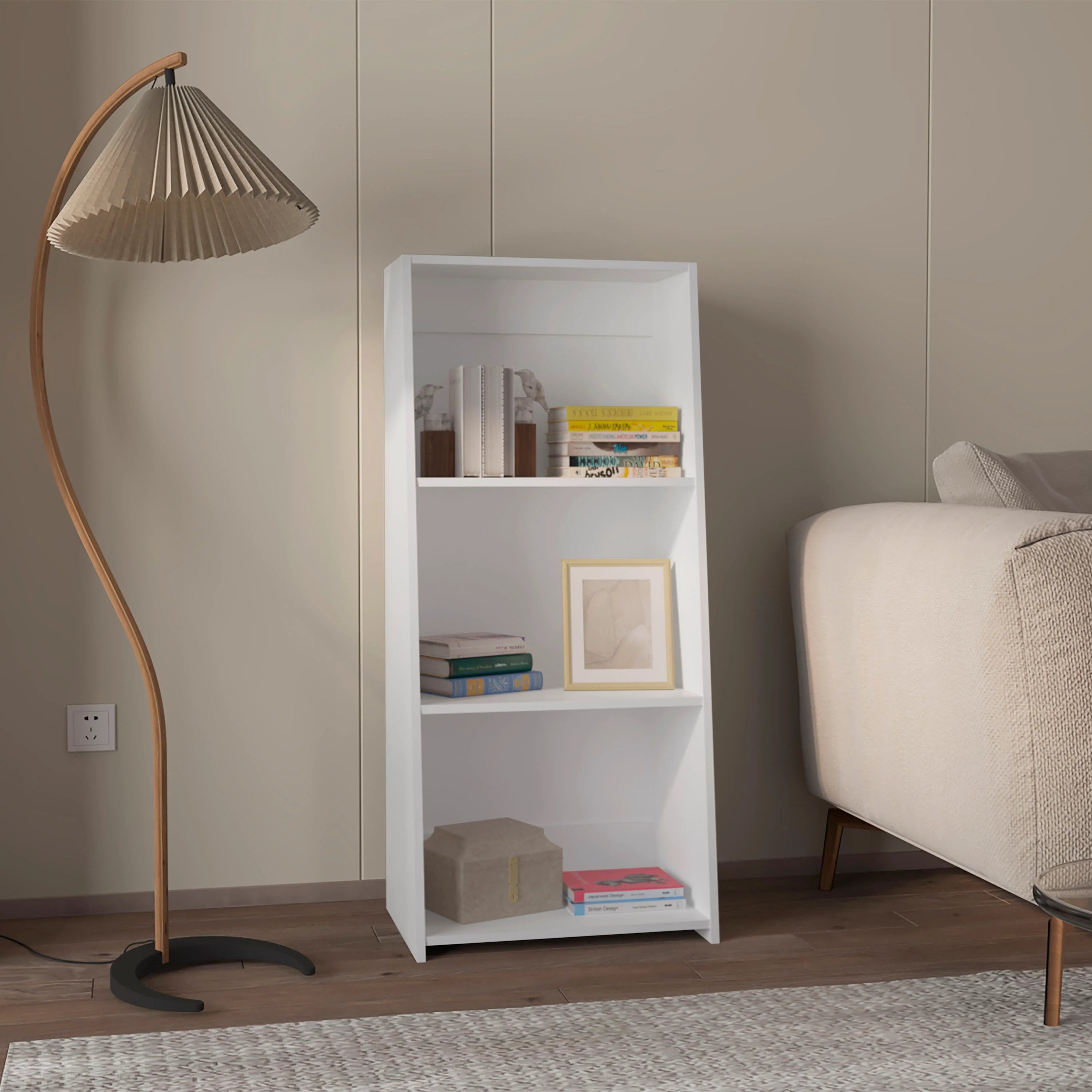 Living Room Display Shelves, White Bookcase with Three Shelf, Living ...