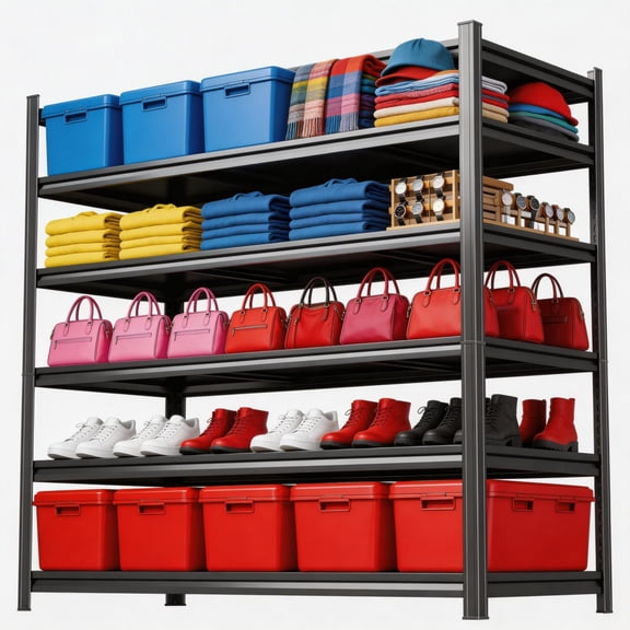 Living Room Display & Storage Shelves, 3000lb Heavy Duty 5 Tier Metal Shelving, Double-Layer Column Thickened Panel Adjustable Rack 40"Wx72"H for Books Media & Toys