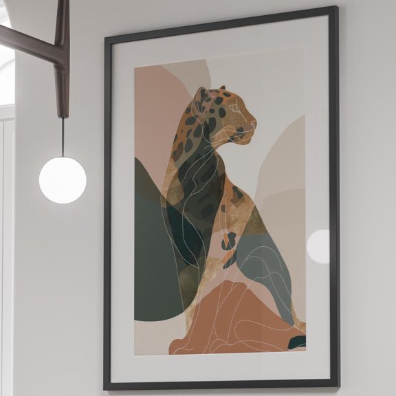 Living Room Elegance Abstract Animal Motif Poster Brown Beige Leopard Illustration Modern