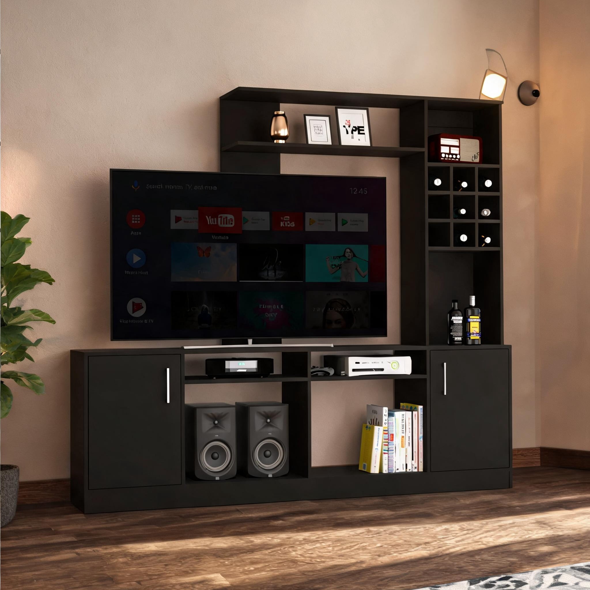 Living Room Entertainment Center, Particle Board with Wenge Finish, 6 ...