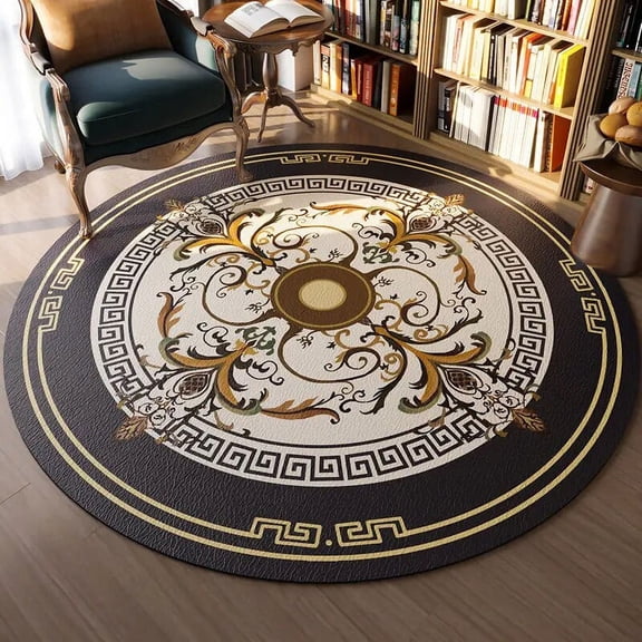 Living Room Floor Mat PVC Waterproof Leather Bedroom Round Carpet Household Stain Resistant Mat European Hanging Chair Mat Rugs