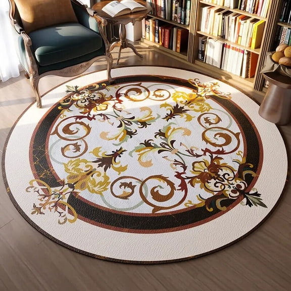 Living Room Floor Mat PVC Waterproof Leather Bedroom Round Carpet Household Stain Resistant Mat European Hanging Chair Mat Rugs