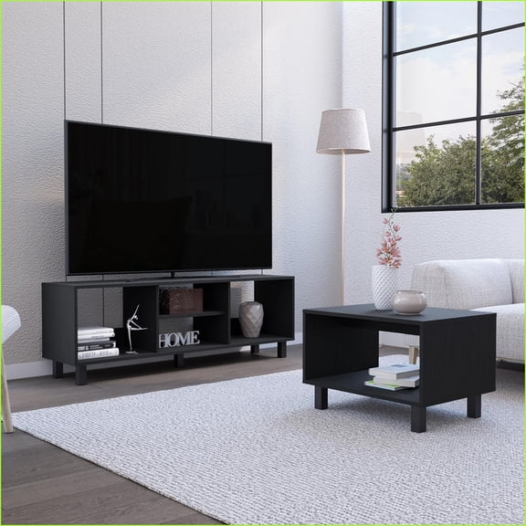 Living Room Furniture 2-Piece Set with TV Stand & Coffee Table, Industrial Black | Black | TV Size Ranges 50-59 inches