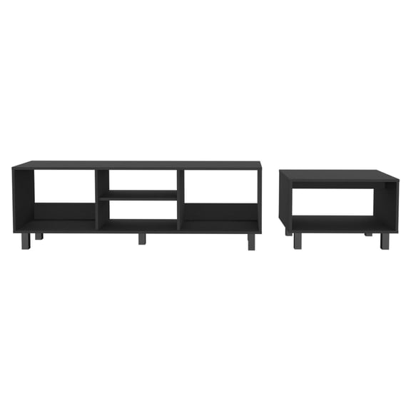 Living Room Furniture Bundle | Shelved Coffee Table and TV Rack for Living Room Use | Sturdy Particle - Board and Engineered Wood Design | Facilitates Storage in Living Spaces