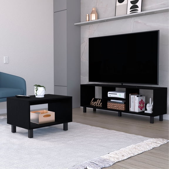Living Room Furniture Duo | Space for TV and Decorative Pieces | Steel - Supported Wood Pieces | Endures Regular Use