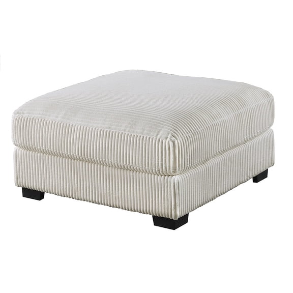 Living Room Furniture Ottoman Beige Wide-Welt Corduroy 1pc Soft Cushion Cocktail Ottoman Wood Legs
