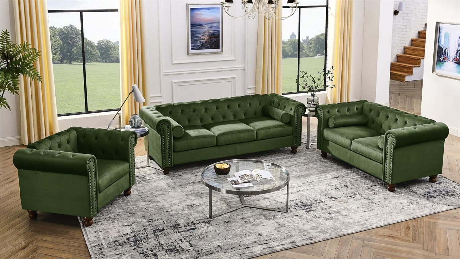 Living Room Furniture Piece Set Including 3-Seater Sofa, Loveseat and ...