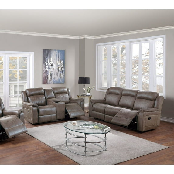 Living Room Furniture Power Motion Sofa Loveseat w Console 2pc Reclining Sofa Set Couch Modern Dark Coffee Leatherette