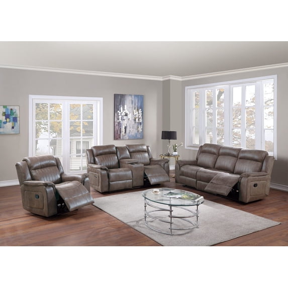 Living Room Furniture Power Motion Sofa Loveseat w Console Recliner Chair 3pc Reclining Sofa Set Modern Dark Coffee Leatherette