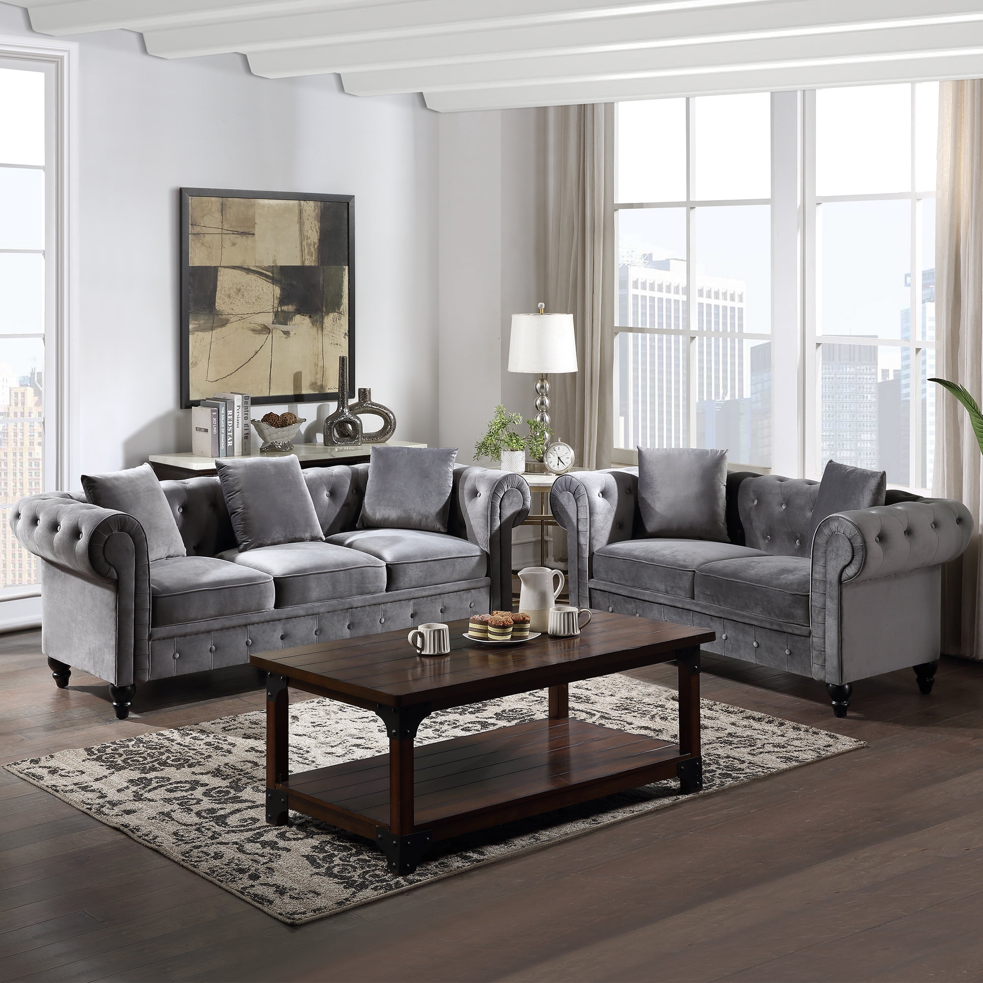 Living Room Furniture Sets, 2 Pieces Living Room Sofa Sets, Mid