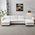 thumbnail image 1 of Living Room Furniture Sofa Luxury Couch Four Seater with Two Ottomans Soft Chenille Upholstered U Shape Sofa Beige, 1 of 7