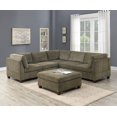 thumbnail image 1 of Living Room Furniture Tan Chenille Modular Sectional 6pc Set Corner Sectional Modern Couch 3x Corner Wedge 2x Armless Chairs and 1x Ottoman, 1 of 9