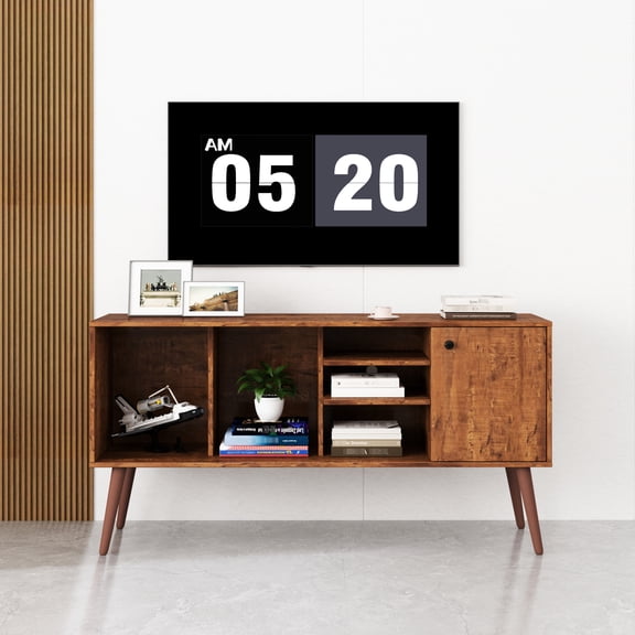 Living Room Furniture Tv Stand, 1 Storage Slot And 3 Shelves, , Walnut, For 50 - 59 Inch Tvs Space Strong & Stable,