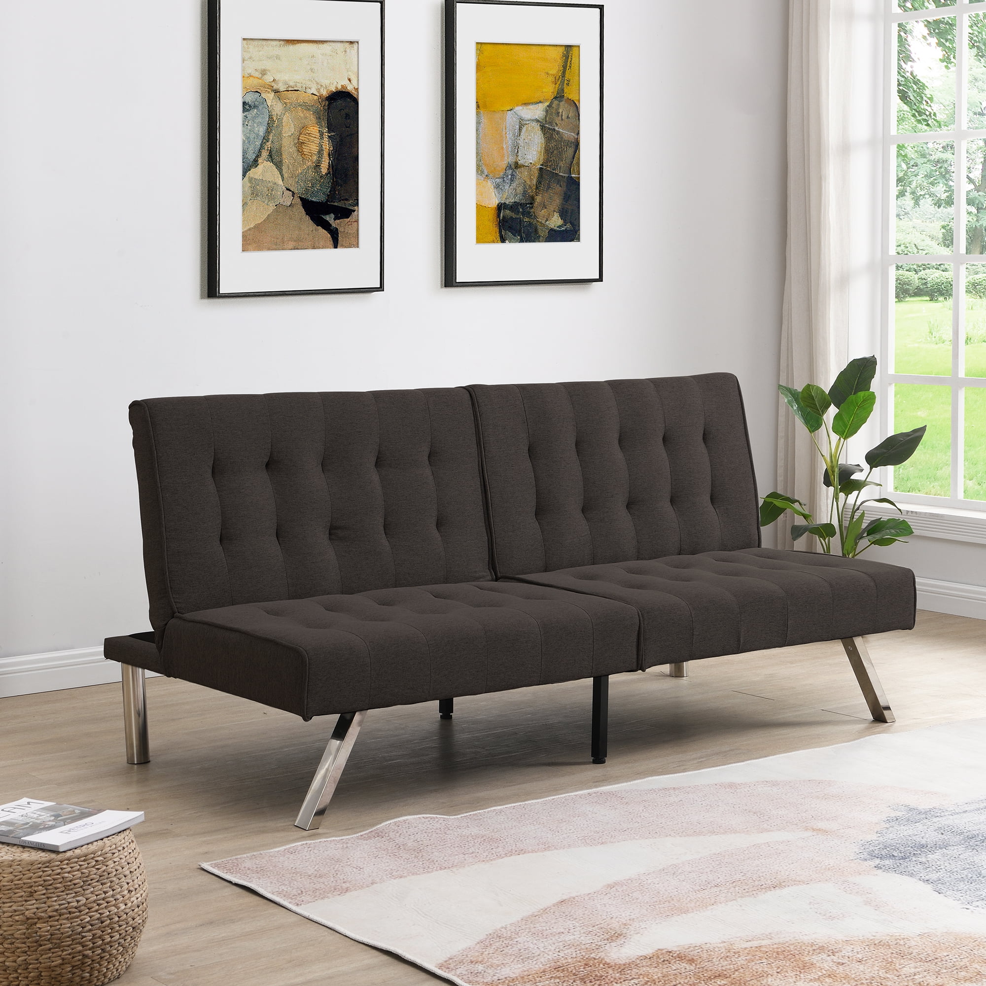 Living Room Futon Sofa Bed with Armrest Modern Fabric Sofa