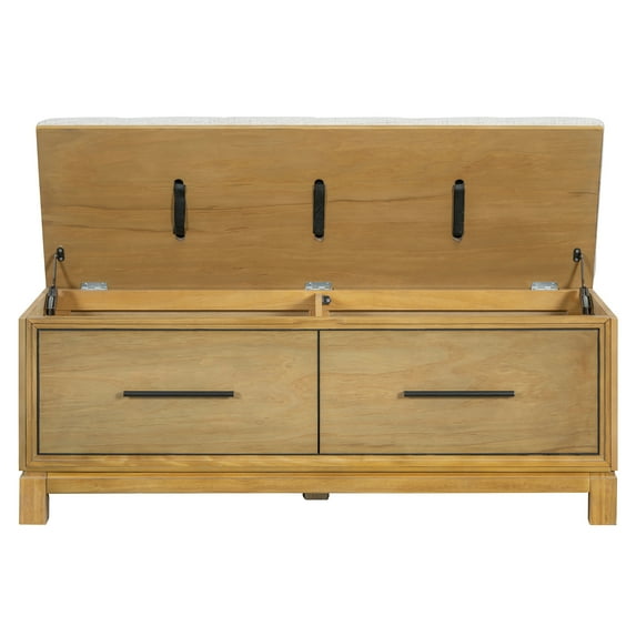 Living Room Hidden Storage Bench With Detachable Cushion For Comfort And Style - Pine Wood, Spacious Interior, 350 Lbs Support, Natural Color Entryway Large Removable Comfortable Strong