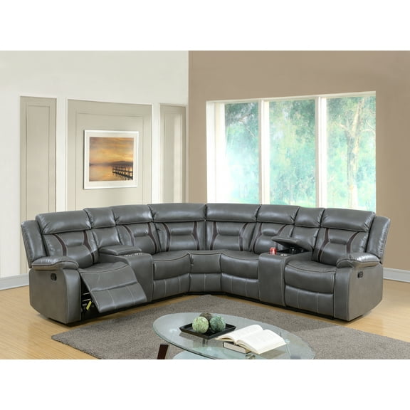 Living Room Home Furniture 3pcs Reclining Motion Sectional Sofa Gel Leatherette Loveseat Console Corner Wedge Grey Color