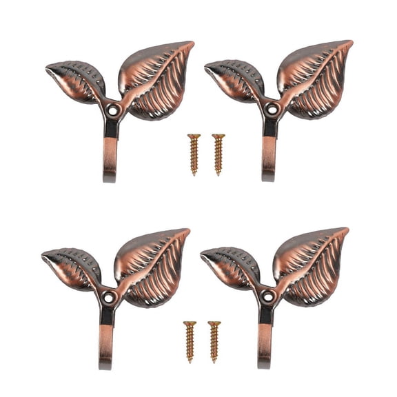 Living Room Iron Leaf Curtain Hooks, 4-Pack, Red Bronze, 7.3x7.3x2 cm, Includes Random Color Screws