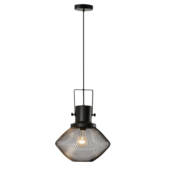 Living Room Lamp, HOMCOM Industrial Pendant Light Fixtures, Black Metal Frame Hanging Ceiling Light for Living Room, Bedroom, Kitchen, Dining Room with Adjustable Hanging Chain, Black